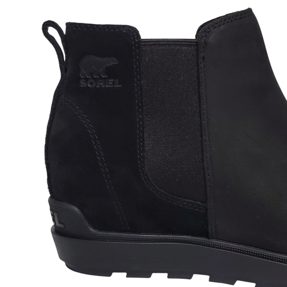New Sorel Evie ll Chelsea ankle boots black leather suede wedge waterproof comfy - Picture 11 of 16